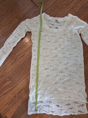 Free People Cream Openwork Knit Scoop Neck Sweater